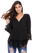 Sexy Black Lace Detail Button Up Sleeved Blouse